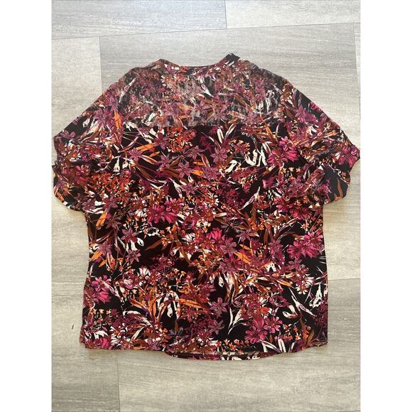 Cocomo Woman Popover Floral Print Tunic Top Roll Tab Sleeves Size Xlarge Lace - Picture 3 of 3